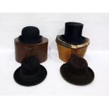 Silk top hat by Dunn & Co, in fitted leather case, another and a collection of further gentleman's