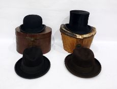Silk top hat by Dunn & Co, in fitted leather case, another and a collection of further gentleman's