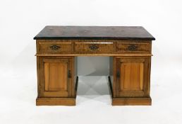 19th century desk with painted top above three drawers and pedestals with cupboard doors, to