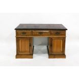 19th century desk with painted top above three drawers and pedestals with cupboard doors, to