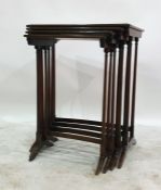 Mahogany nest of quartetto tables, rectangular with twin pillar end standard supports and curved