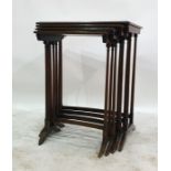 Mahogany nest of quartetto tables, rectangular with twin pillar end standard supports and curved