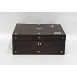 Victorian rosewood workbox of rectangular form with mother-of-pearl inlay, still containing sewing