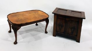 Reproduction oak small coffer with double-framed panelled top and a 20th century walnut piecrust