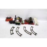 Box of assorted Hornby 'O' gauge railway to include No.50 lumber wagon, a Hornby type 40 train