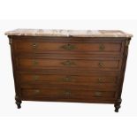 20th century marble topped French style four-drawer commode with gilt decorated column style