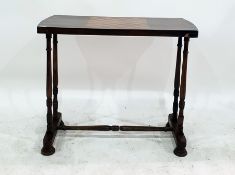 Mahogany and inlaid chessboard top table on twin end turned column supports united by stretcher,