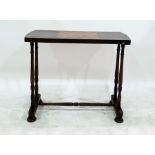 Mahogany and inlaid chessboard top table on twin end turned column supports united by stretcher,