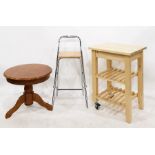 Modern kitchen trolley, a circular oak coffee table and a folding stool (3)