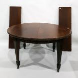 Victorian mahogany extending dining table with inlaid tapering square section supports, the whole