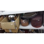Box of silver plate and other items to include silver plate jugs, trays, etc