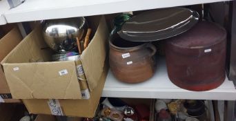 Box of silver plate and other items to include silver plate jugs, trays, etc