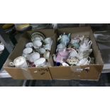 Four boxes of ceramics to include Wedgwood 'Kutani Crane' pattern part tea service, Aynsley 'April
