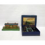 Boxed set of three-rail track and a tinplate Hornby series station