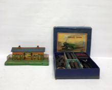 Boxed set of three-rail track and a tinplate Hornby series station