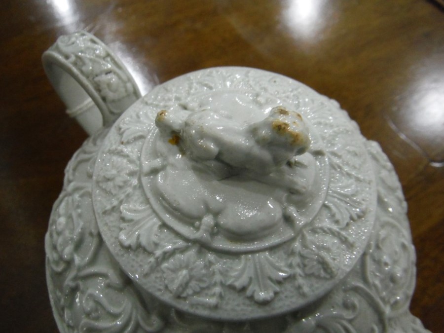 Early 19th century Wedgwood teapot, the grey glazed body with raised scrolling decoration and with - Image 4 of 10