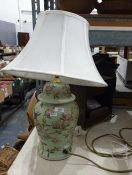 Chinese style ceramic table lamp together with a wooden shoe shine box (2)