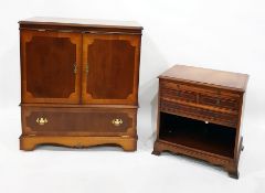 Reproduction mahogany chest with brushing slide, two short drawers, one long drawer, undershelf
