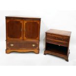 Reproduction mahogany chest with brushing slide, two short drawers, one long drawer, undershelf