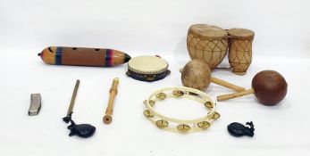 Quantity of percussion instruments to include recorder, brass whistle, harmonica, bongo drums etc (1