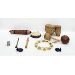 Quantity of percussion instruments to include recorder, brass whistle, harmonica, bongo drums etc (1