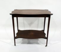 19th century mahogany two-tier trolley with lozenge-shaped top and shell inlaid undertier, united by