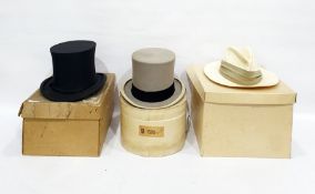Gros grain top hat by Dunn & Co, a grey top hat and a Onley gentleman's sunhat (3)
