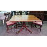 Early 19th century mahogany rectangular top tilt-top breakfast table on turned pedestal, four reeded