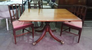 Early 19th century mahogany rectangular top tilt-top breakfast table on turned pedestal, four reeded