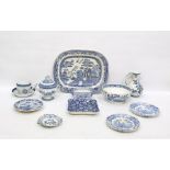 Quantity of blue and white including Victorian two-handled sauce tureen and cover, meat plate in the