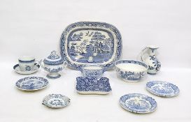 Quantity of blue and white including Victorian two-handled sauce tureen and cover, meat plate in the