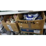 Two boxes of assorted ceramics to include Washington 'Old Willow' part tea service, jugs, etc