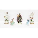 Pair continental porcelain figures of putti, each on circular socle base, 24cm, Capodimonte