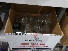 Box of glassware to include wine glasses, jugs, etc