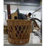 Collection of household items to include large wicker basket, various different patterns of