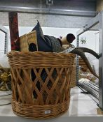 Collection of household items to include large wicker basket, various different patterns of