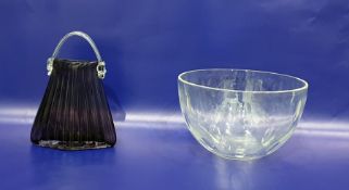 John Rocha for Waterford glass bowl with thumb cut decoration, 25cm diameter and a Murano glass vase