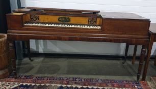 Muzio Clementi mahogany-framed square piano on turned tapering supports, terminating to brown