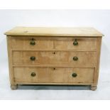 Late 19th/early 20th century pine chest of two short over two long drawers, to turned feet, 121.5cm