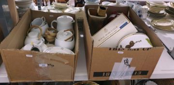 Three boxes of assorted ceramics to include six small Royal Worcester 'Evesham Gold' pattern