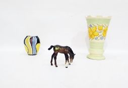 Burleighware ribbed flared rim vase with daffodil hand-painted decoration, another and a Beswick