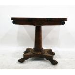 Regency rosewood folding card table on tapered cylindrical column and concave-sided quadruped base
