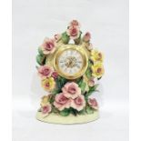 "The Capodimonte Roses of Romance" clock, the case decorated with yellow and pink roses, 27cm high