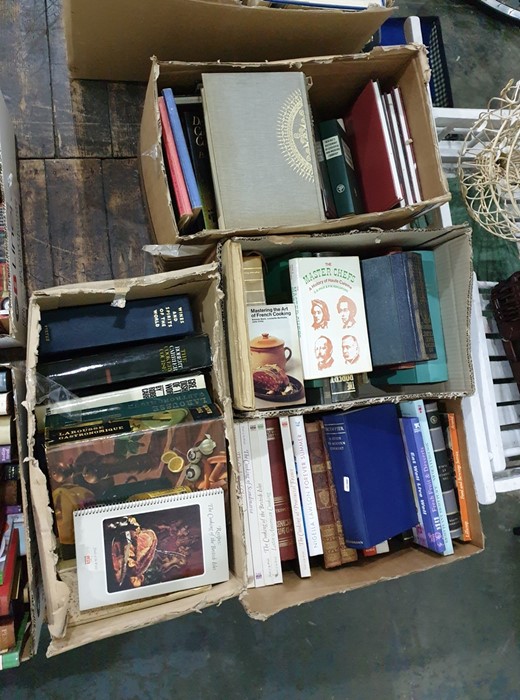 Large quantity of books on cookery including Delia Smith, Robert Carrier, L'Escoffier, etc (4 boxes)