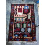 Beluchi rug in pink, red, green, blue and cream, 132cm x 85cm