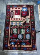 Beluchi rug in pink, red, green, blue and cream, 132cm x 85cm