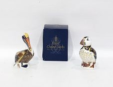 Royal Crown Derby paperweight in the form of a puffin, with gold stopper and box and a Royal Crown