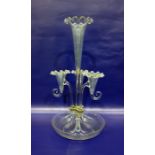 Clear glass epergne centrepiece, the circular bowl set with a central trumpet and three smaller