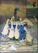 After Cecil Aldin Colour print "A Long Drink", framed, published Lawrence & Jellico 1907, the