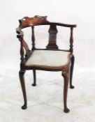 Edwardian marquetry inlaid corner open armchair with boxwood stringing and padded seat